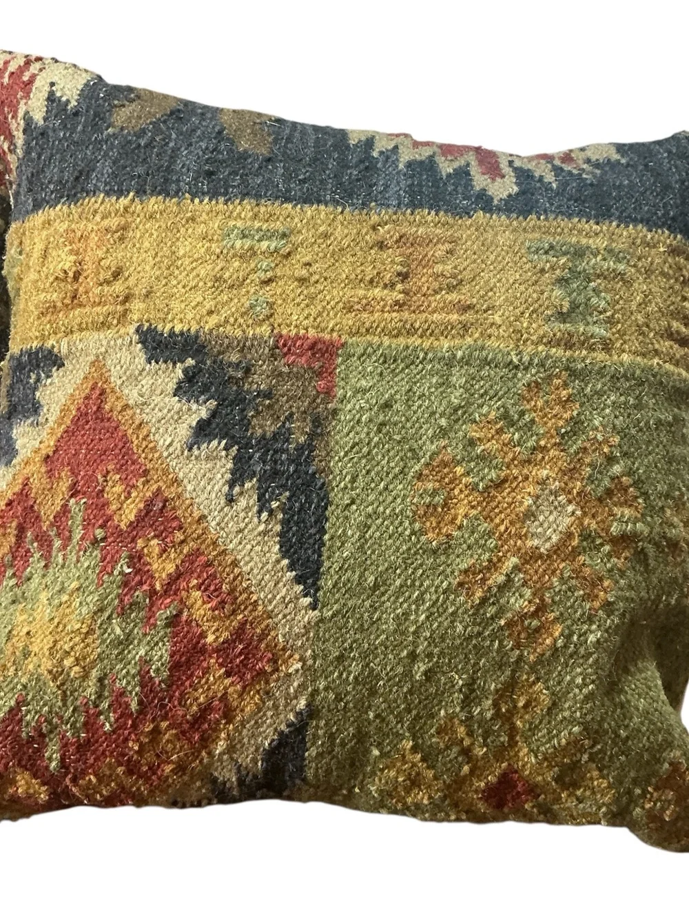 Kilim throw Pillow set of 2 wool and jute southwestern pattern 17x17”